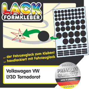 VW Lack LY3D Tornadorot Lack ausbessernSpot-Repair. Kleinere VW Lackschäden mit Lackformkleber statt Lackstift ausbessern.